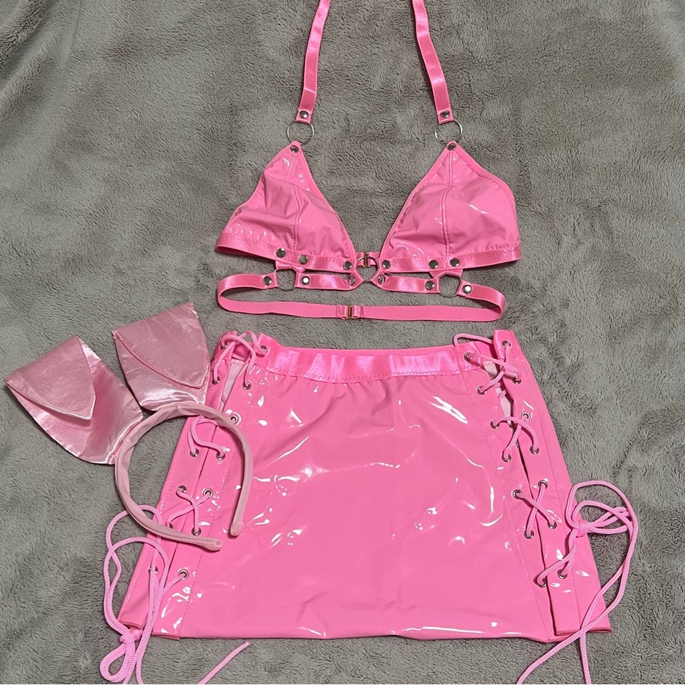 Shein Pink PU Leather Bunny Rabbit Costume
